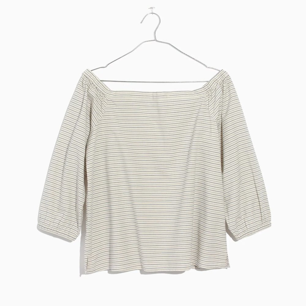 Madewell Indigo-Striped Jardin Off-the-Shoulder Peasant Top - Picture 4 of 16